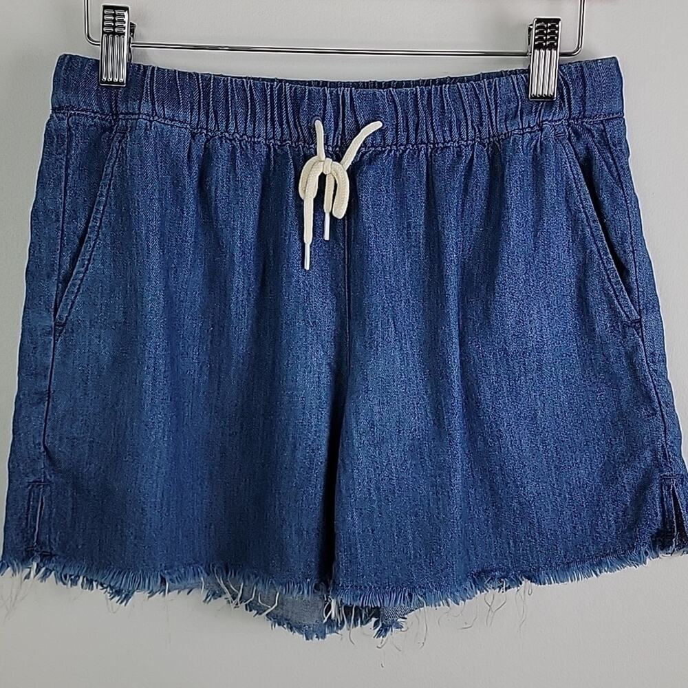 Madewell Blue Chambray Raw Hem Cotton Linen Blend Casual Short Drawstring ‎ XS